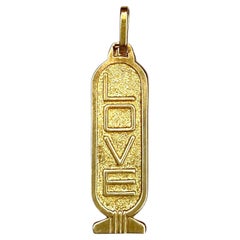 14K Gold Egyptian Hieroglyphic Cartouche LOVE Pendant