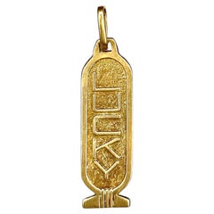 14K Gold Egyptian Hieroglyphic Cartouche LUCKY Pendant