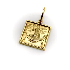 14K Gold Egyptian Revival Hieroglyph Square Ingot Charm or Pendant