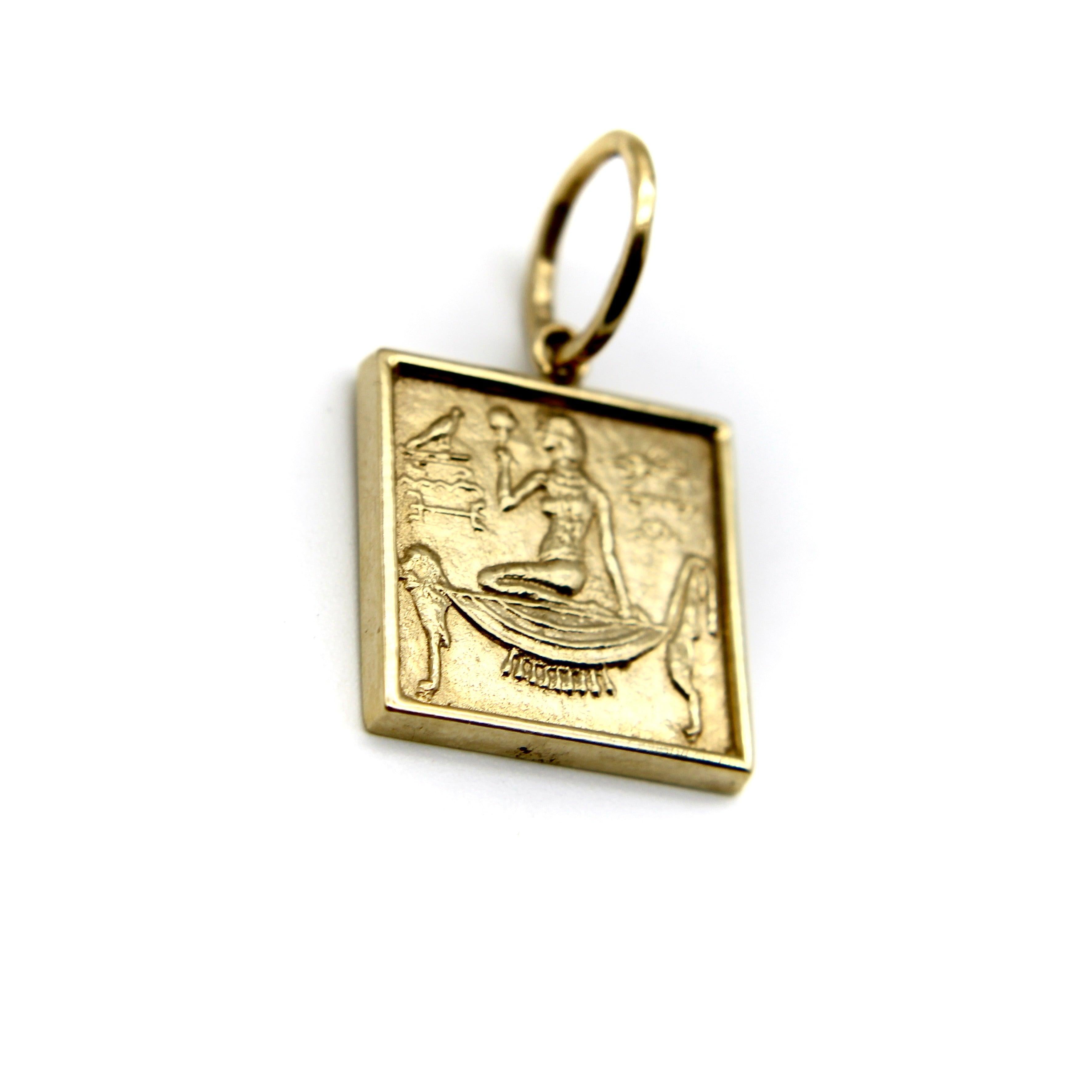 14K Gold Egyptian Revival Hieroglyph Square Ingot Charm or Pendant In New Condition For Sale In Venice, CA