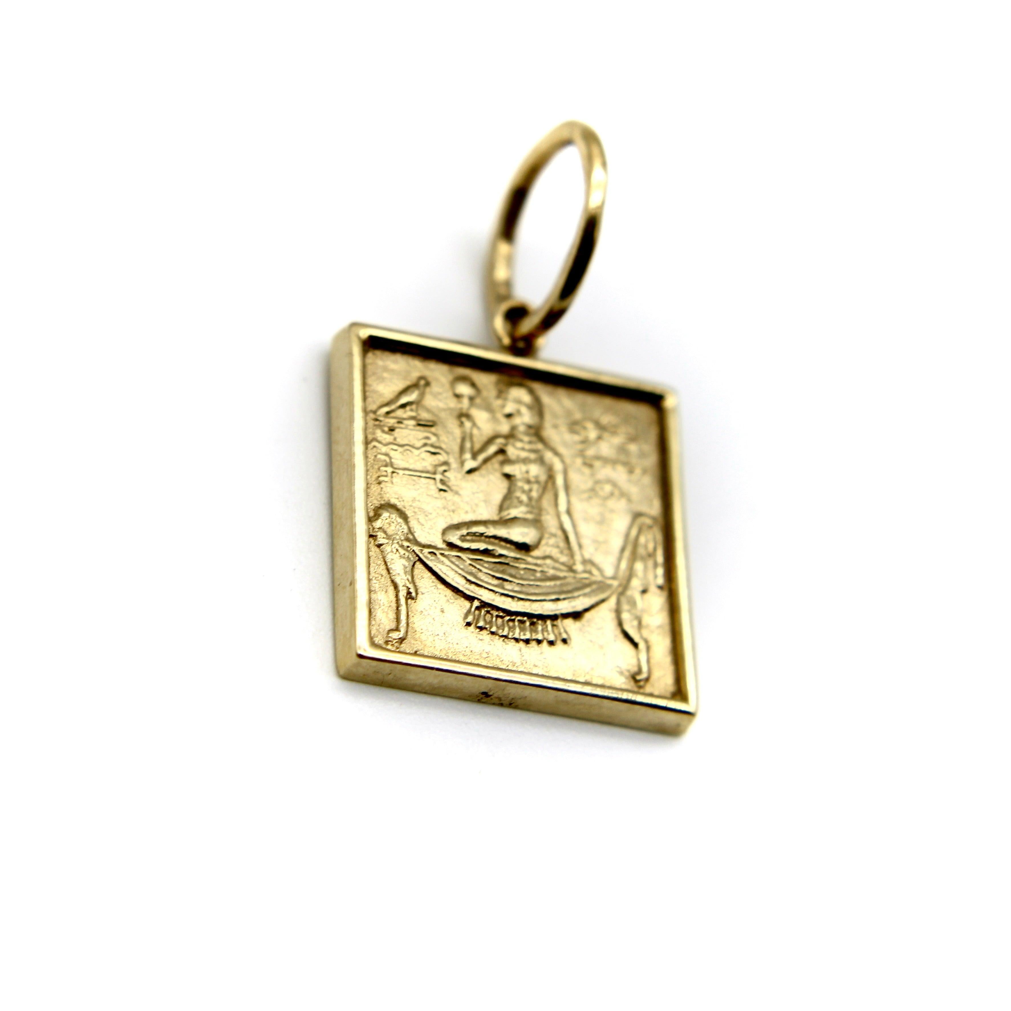 14K Gold Egyptian Revival Hieroglyph Square Ingot Charm or Pendant In New Condition In Venice, CA