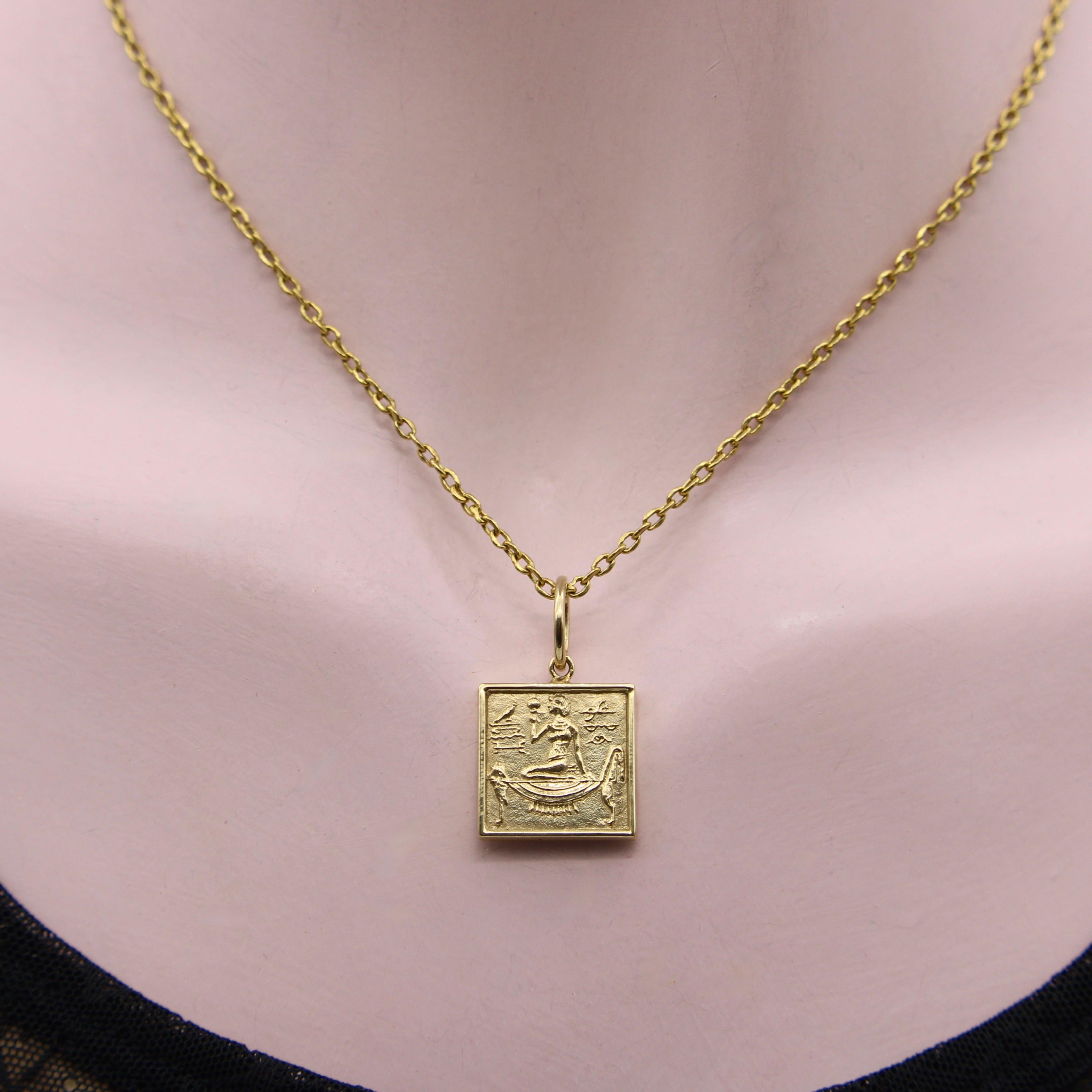 Women's or Men's 14K Gold Egyptian Revival Hieroglyph Square Ingot Charm or Pendant For Sale