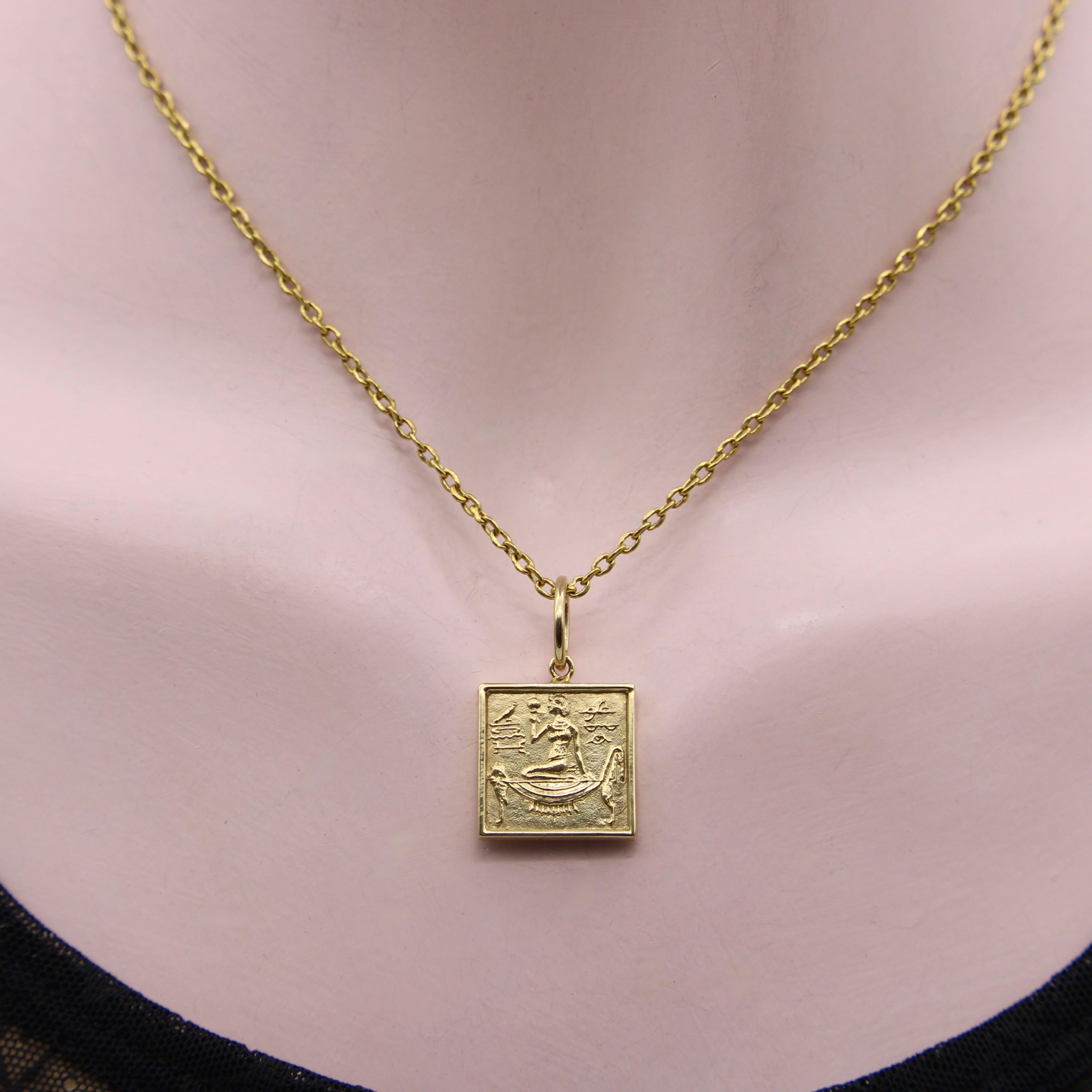 Women's or Men's 14K Gold Egyptian Revival Hieroglyph Square Ingot Charm or Pendant