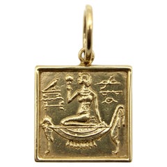Vintage 14K Gold Egyptian Revival Hieroglyph Square Ingot Charm or Pendant