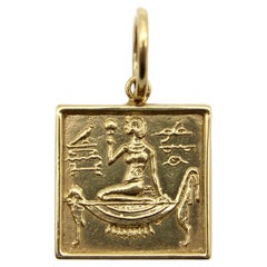 14K Gold Ägyptisches Revival Hieroglyph Quadratischer vergessener Charme oder Anhänger