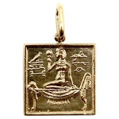 Pendentif ou breloque en or 14K avec hiéroglyphes égyptiens Revive en lingot carré