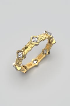 14k Gold Eight Diamond Band Ring  Made in Italy by Oltremare Gioielli