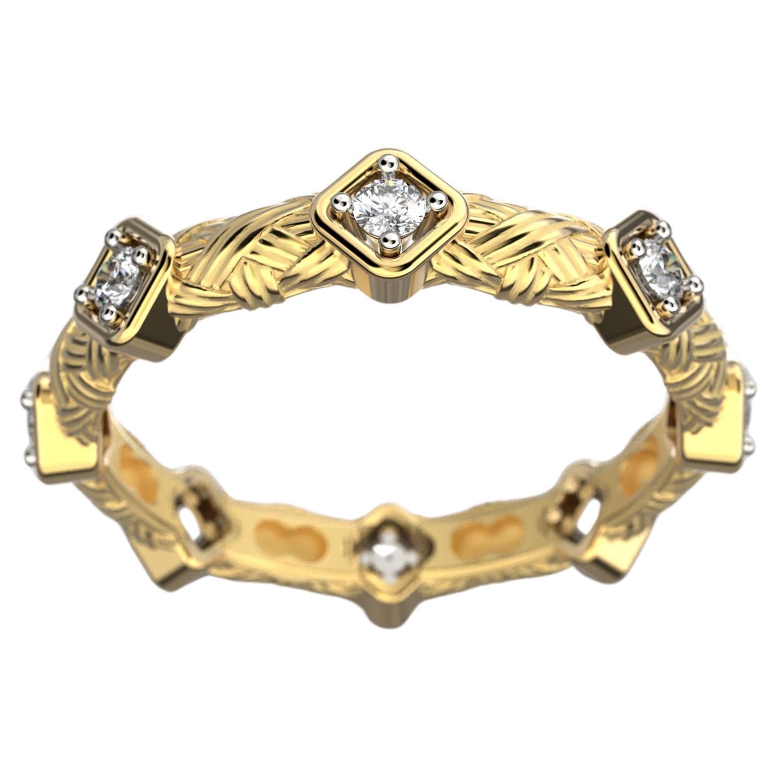 For Sale:  14k Gold Eight Diamond Band Ring  Made in Italy by Oltremare Gioielli