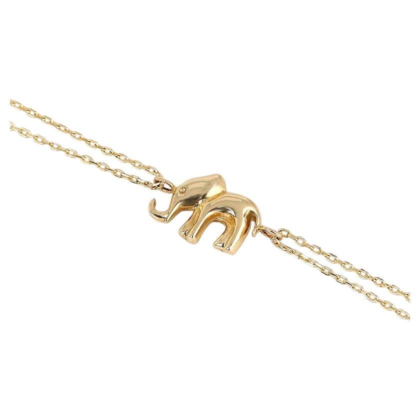 14K Gold Elephant Charm Dainty Chain Bracelet