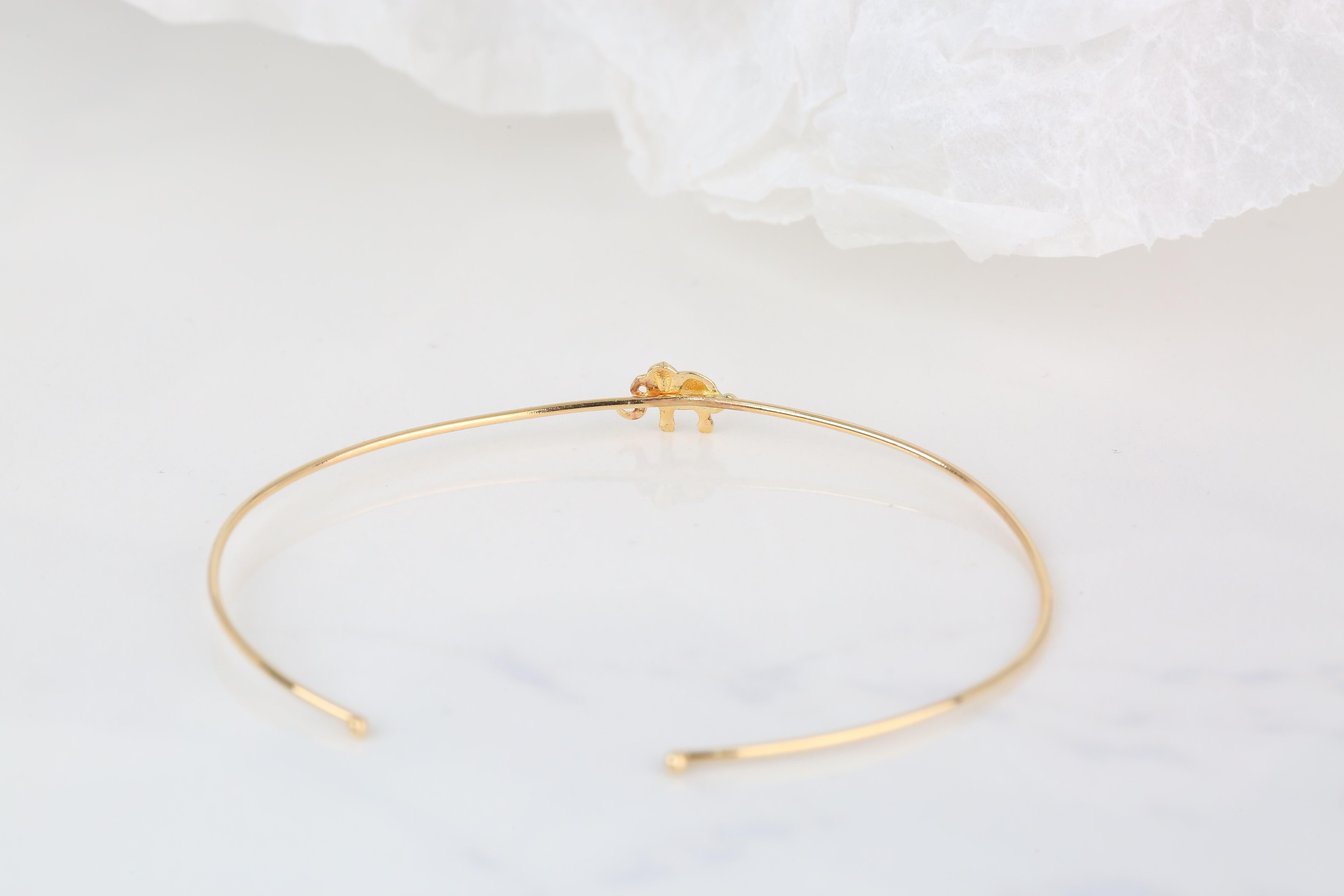 Women's 14K Gold Elephant Charm Dainty Cuff Bracelet
