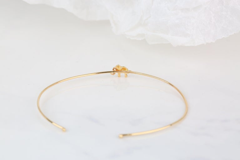 Women's 14K Gold Elephant Charm Dainty Cuff Bracelet For Sale