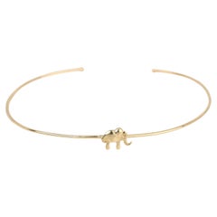 14K Gold Elephant Charm Dainty Cuff Bracelet