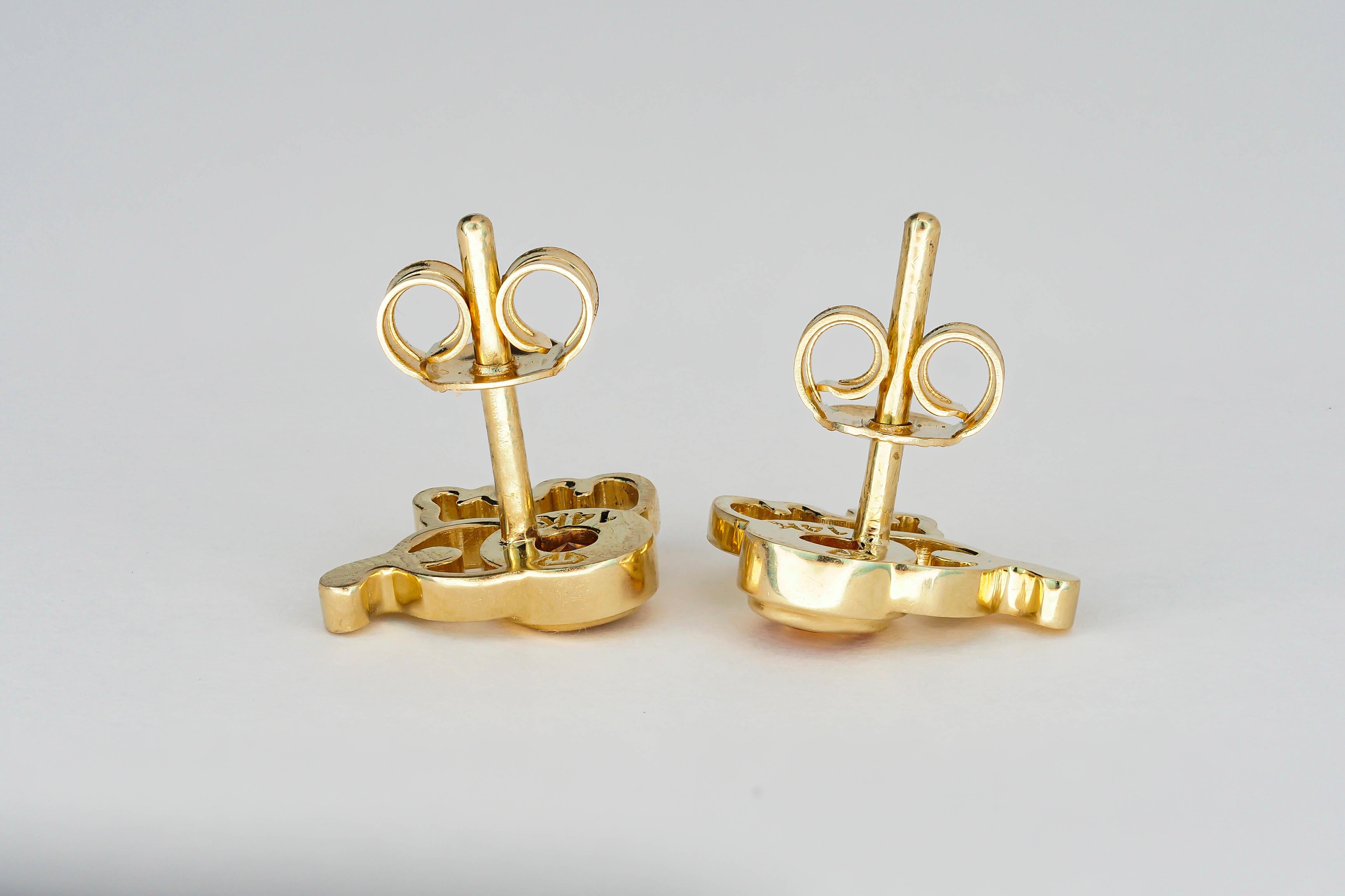 14k Gold Elefanten-Ohrstecker mit gelben Saphiren und gelben Saphiren im Zustand „Neu“ im Angebot in Istanbul, TR