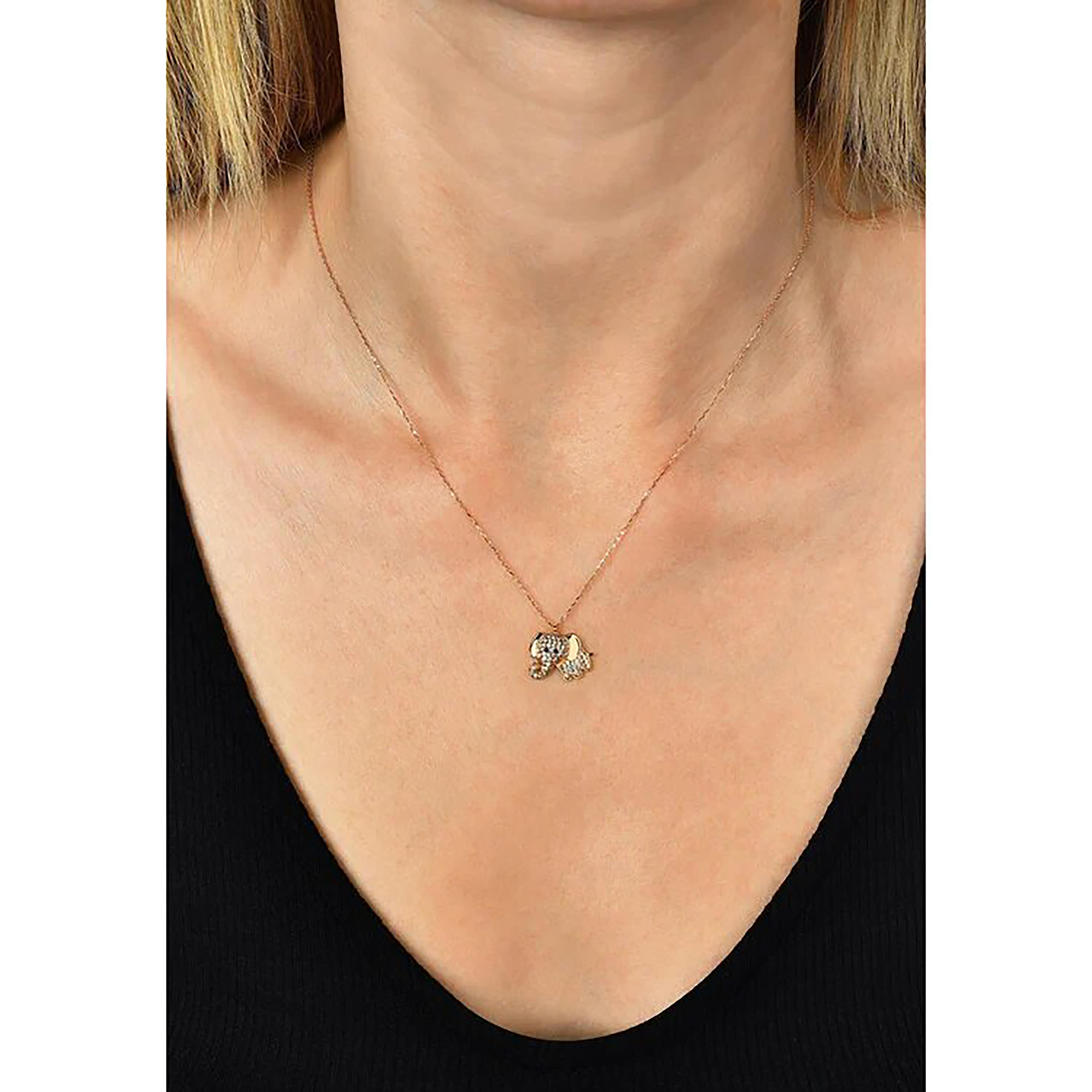 Modern 14k Gold Elephant Necklace. Dainty elephant necklace.   For Sale