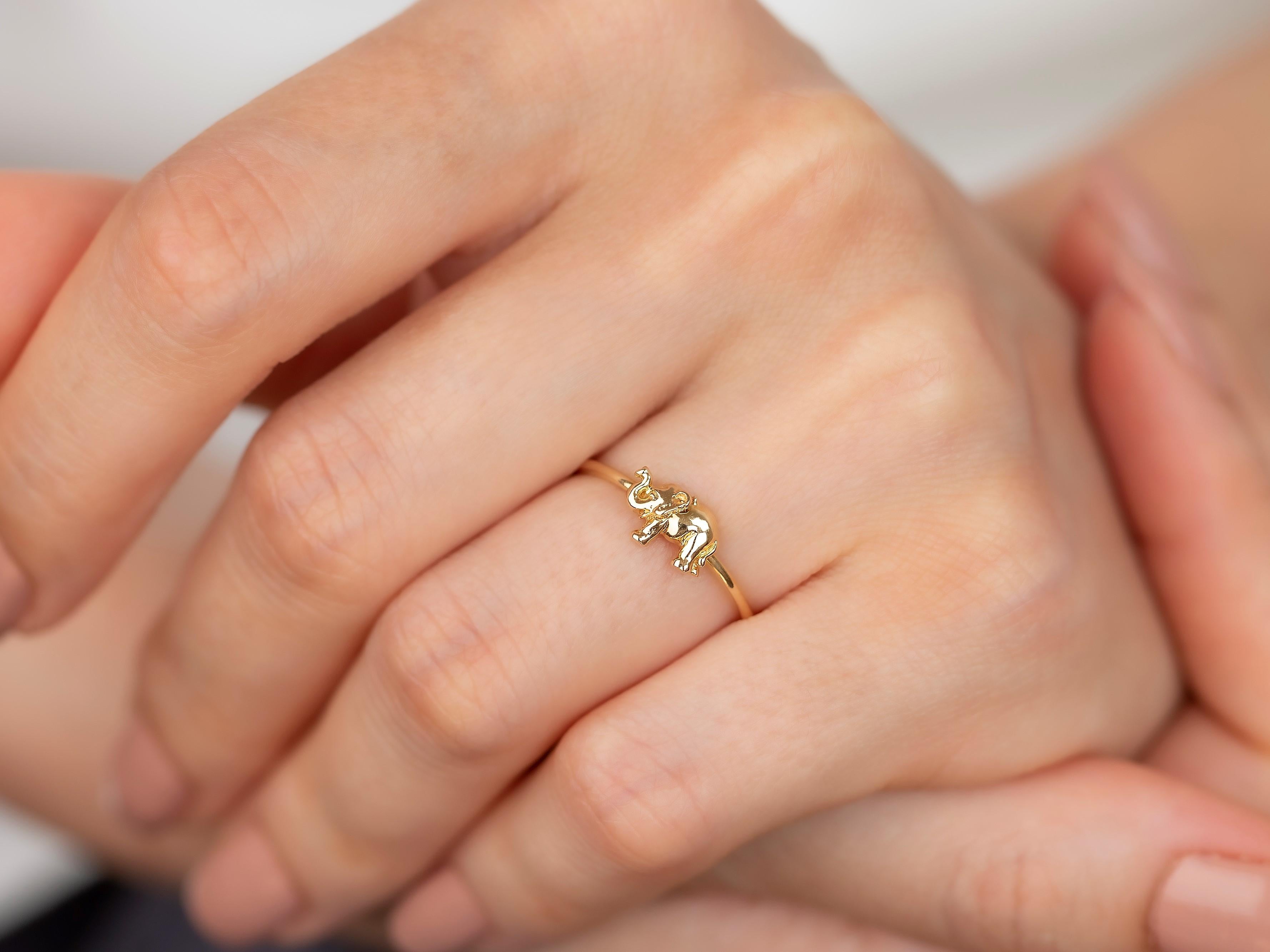 En venta: Anillo Elefante Oro 14K, Anillo Elefante Pinky, Anillo Animal Elefante Oro 14K  2