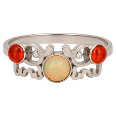 14k Gold Elephant Ring with Opal, Sapphires and Diamonds