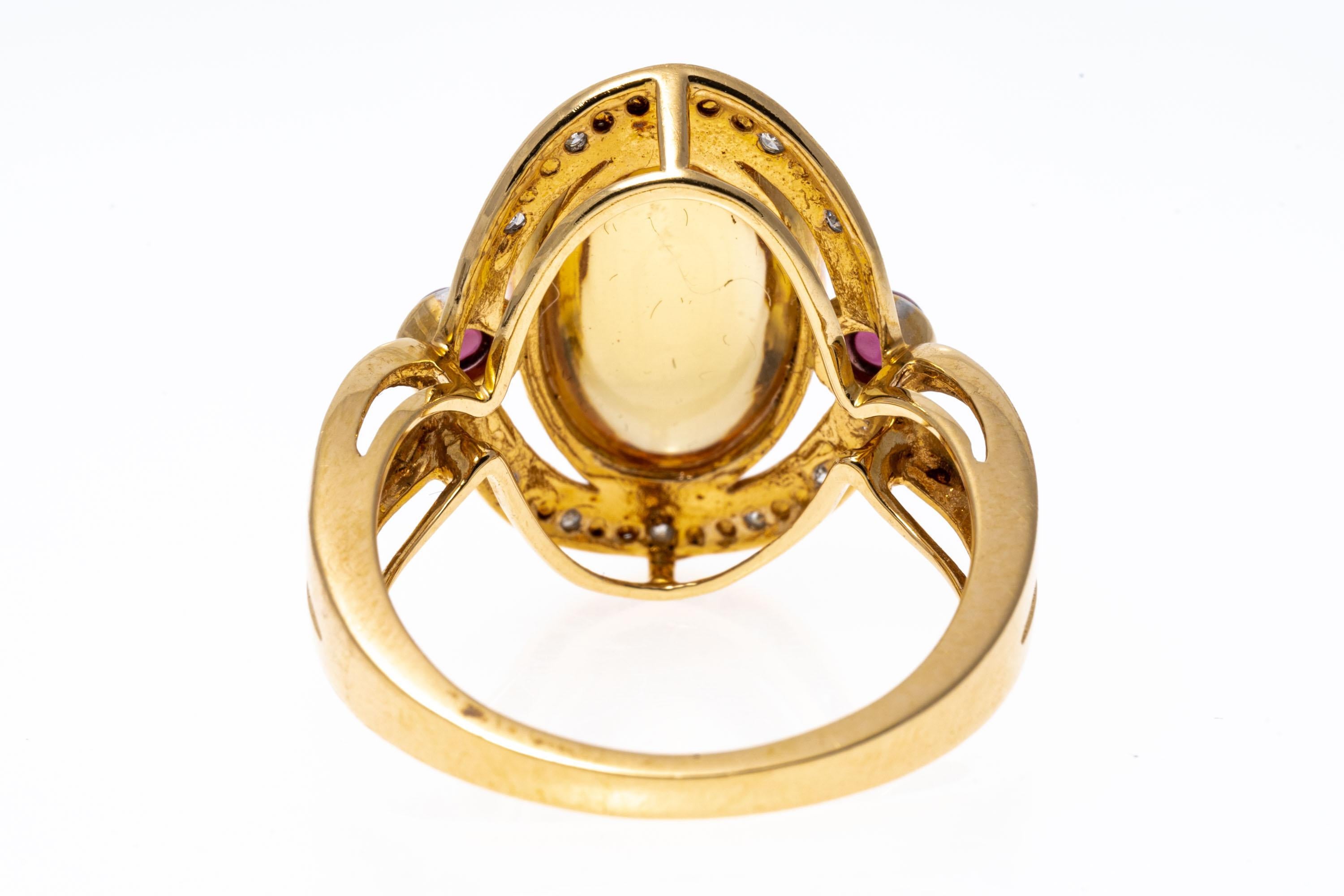 Ring aus 14 Karat Gold, länglicher heller Cabachon-Citrin und Rhodolith-Granat (Zeitgenössisch) im Angebot