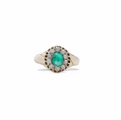 14K Gold Emerald and Diamond Cluster Ring