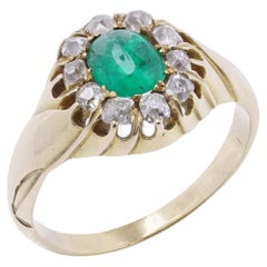 14K Gold Emerald and Diamond Cluster Ring