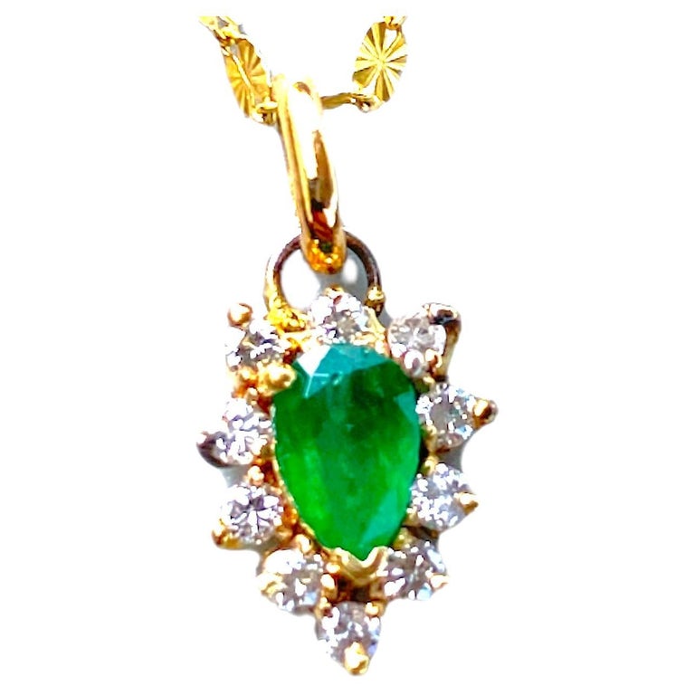 14K Gold Emerald and Diamond Pendant .80 TCW For Sale