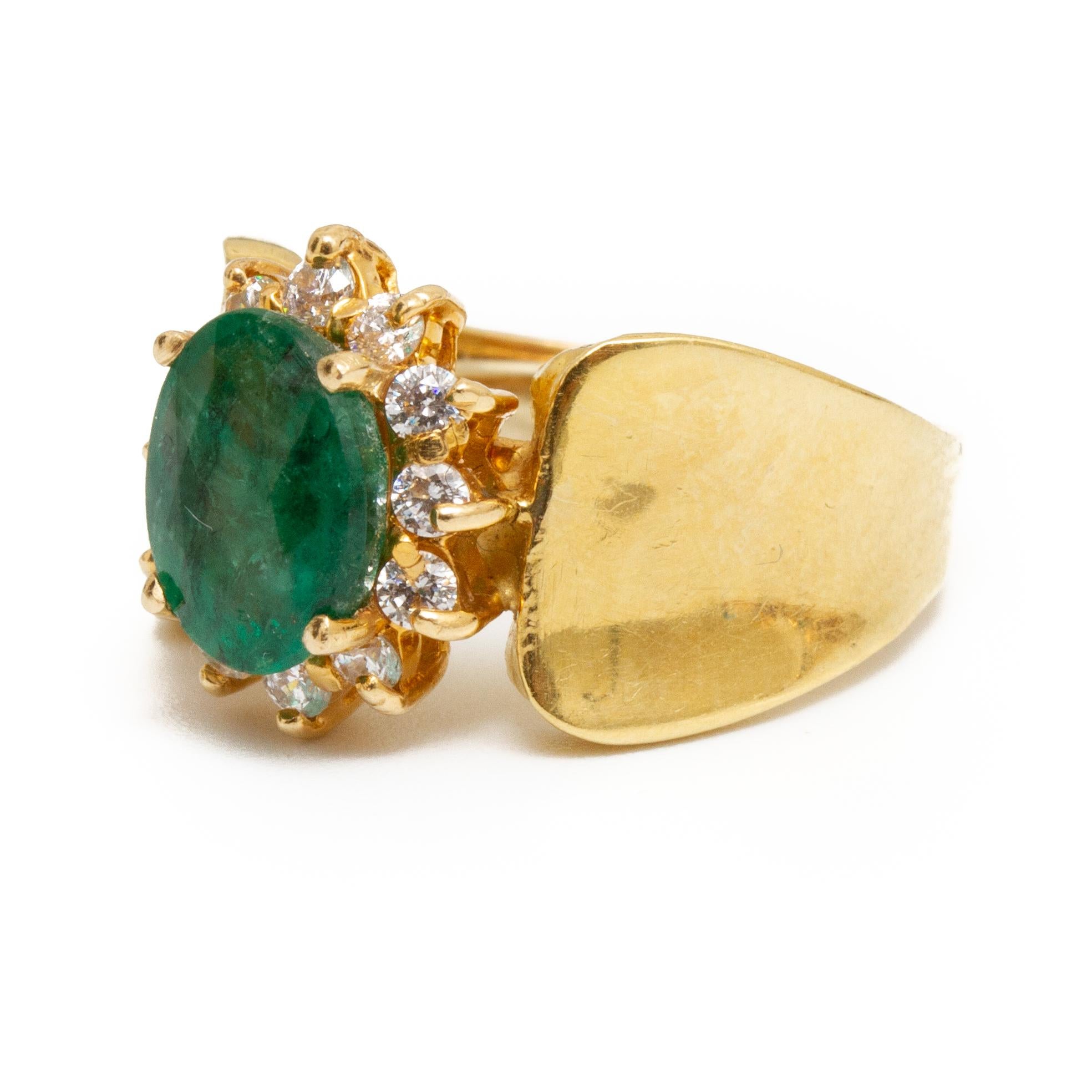 Mixed Cut 14k Gold, Emerald and Diamond Ring