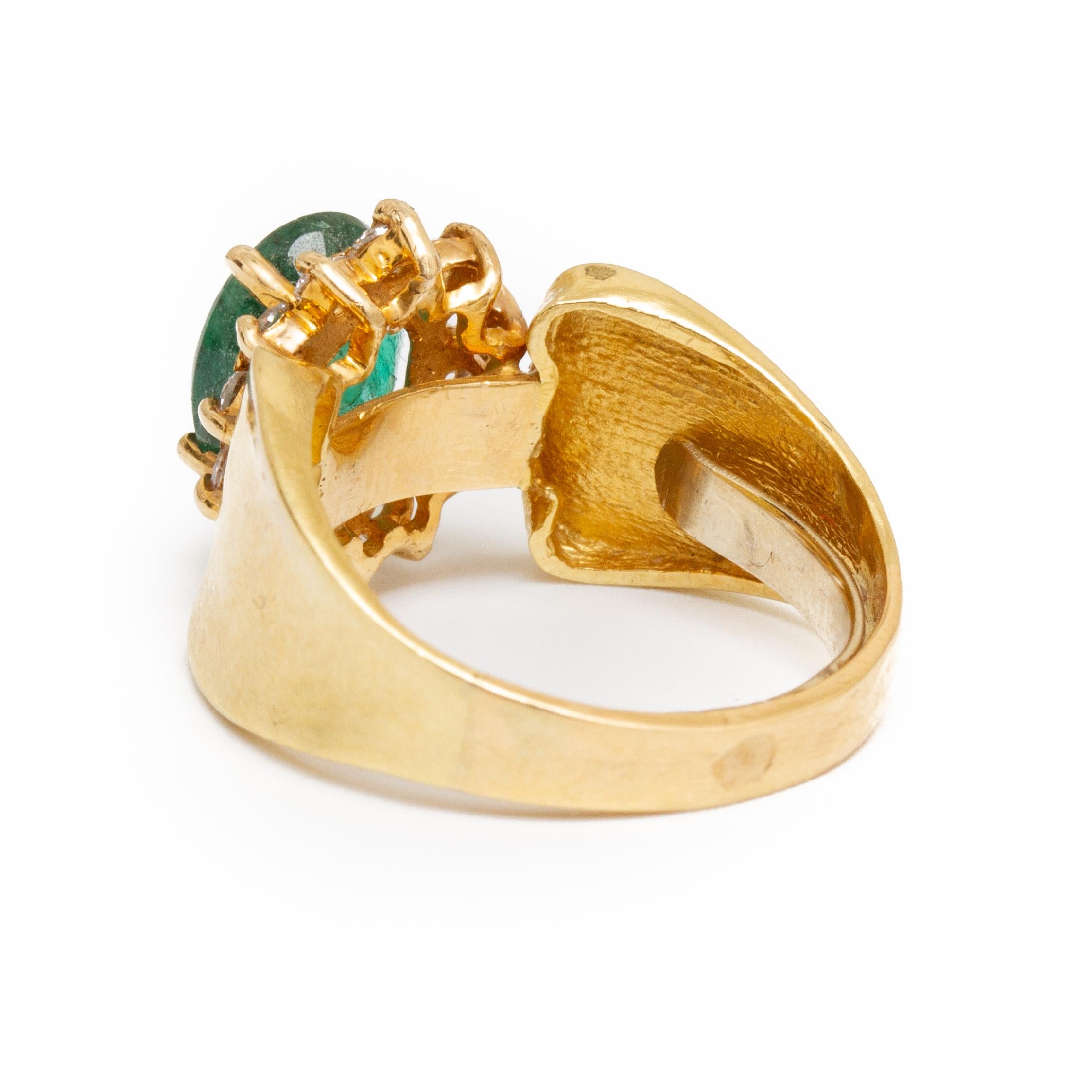 14k Gold, Emerald and Diamond Ring In Good Condition In Kingston, NY