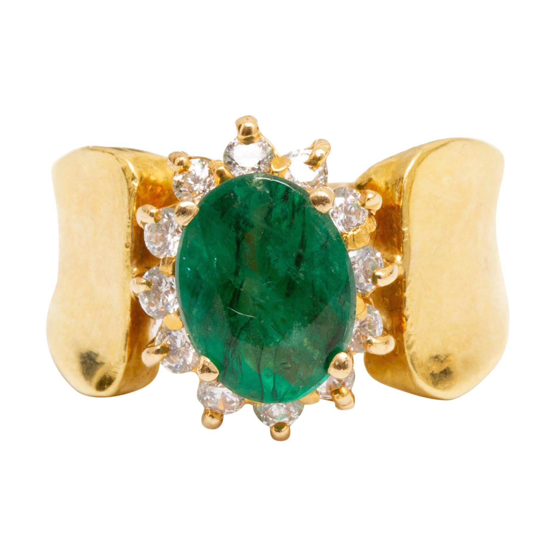 14k Gold, Emerald and Diamond Ring