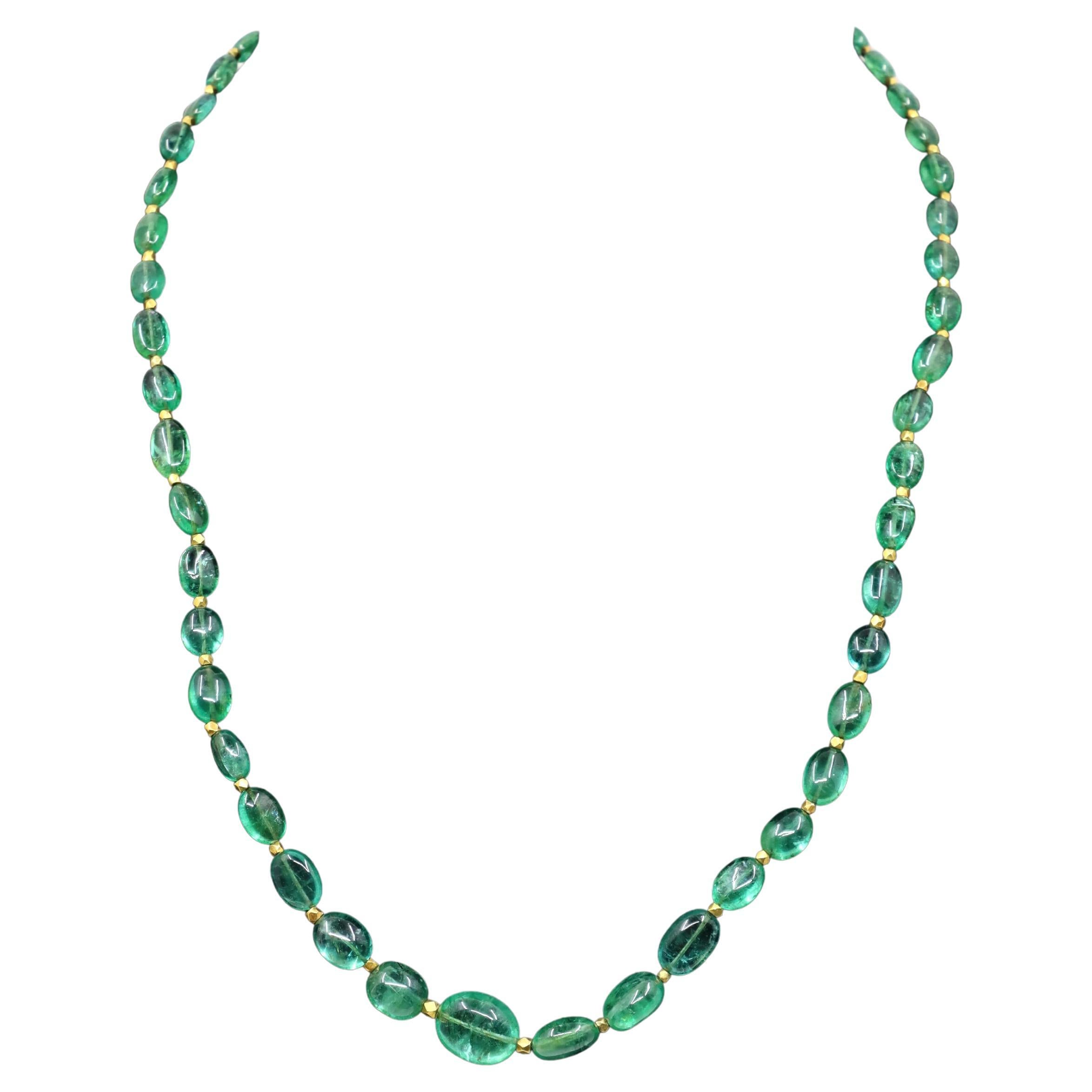 14K Gold Emerald Beads Necklace