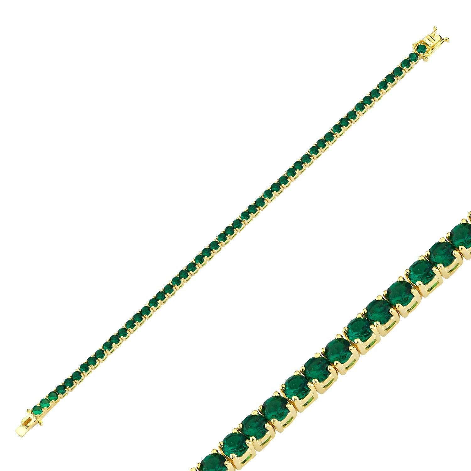 14k Gold Smaragd Choker Tennis-Halskette  (Moderne) im Angebot