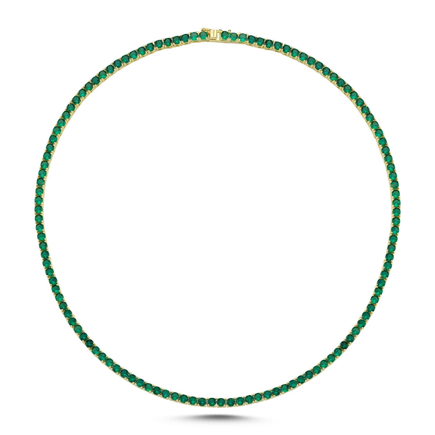 14k Gold Smaragd Choker Tennis-Halskette  (Rundschliff) im Angebot