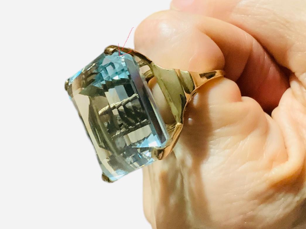 14K Gold Emerald Cut Aquamarine Cocktail Ring For Sale 6