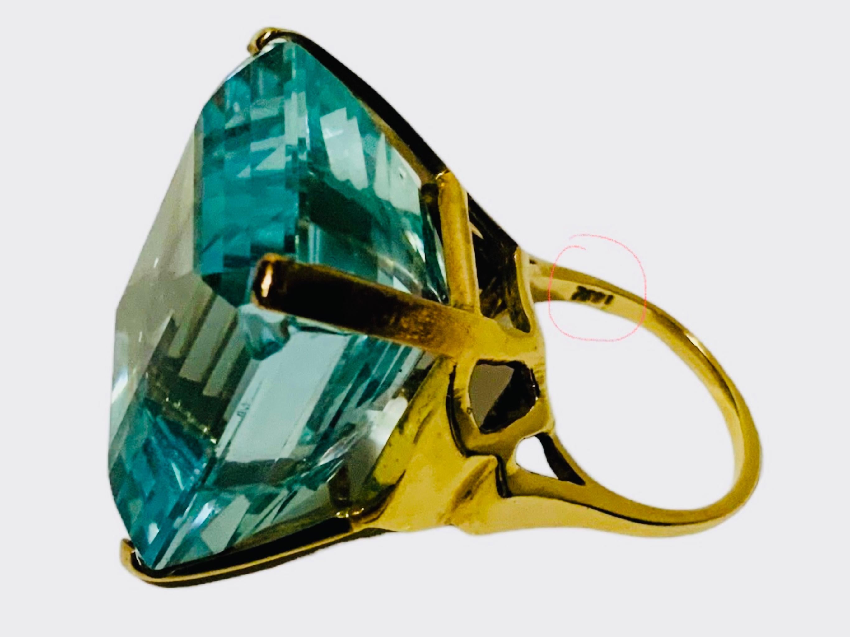 14K Gold Emerald Cut Aquamarine Cocktail Ring 7