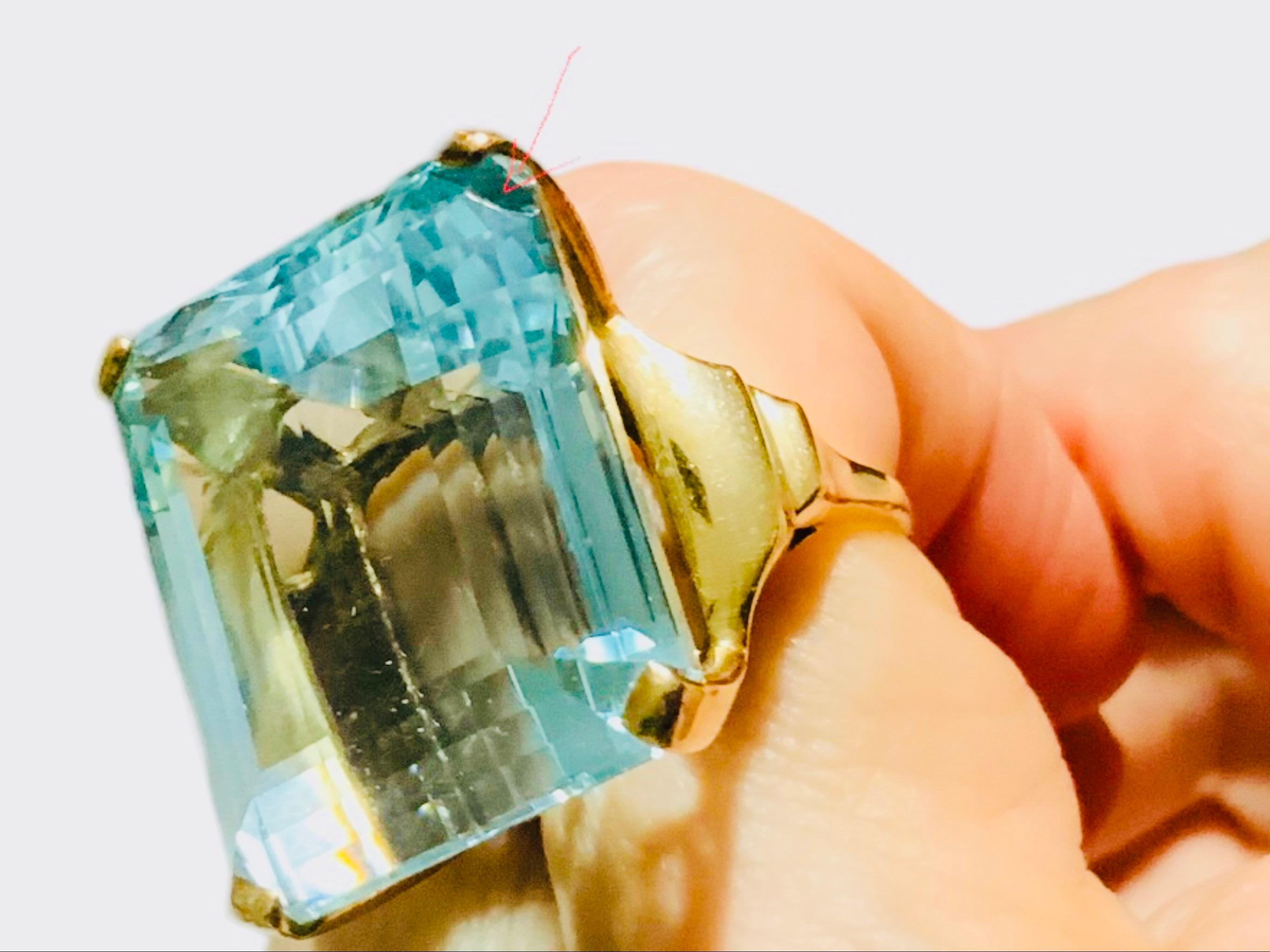 14K Gold Emerald Cut Aquamarine Cocktail Ring For Sale 8