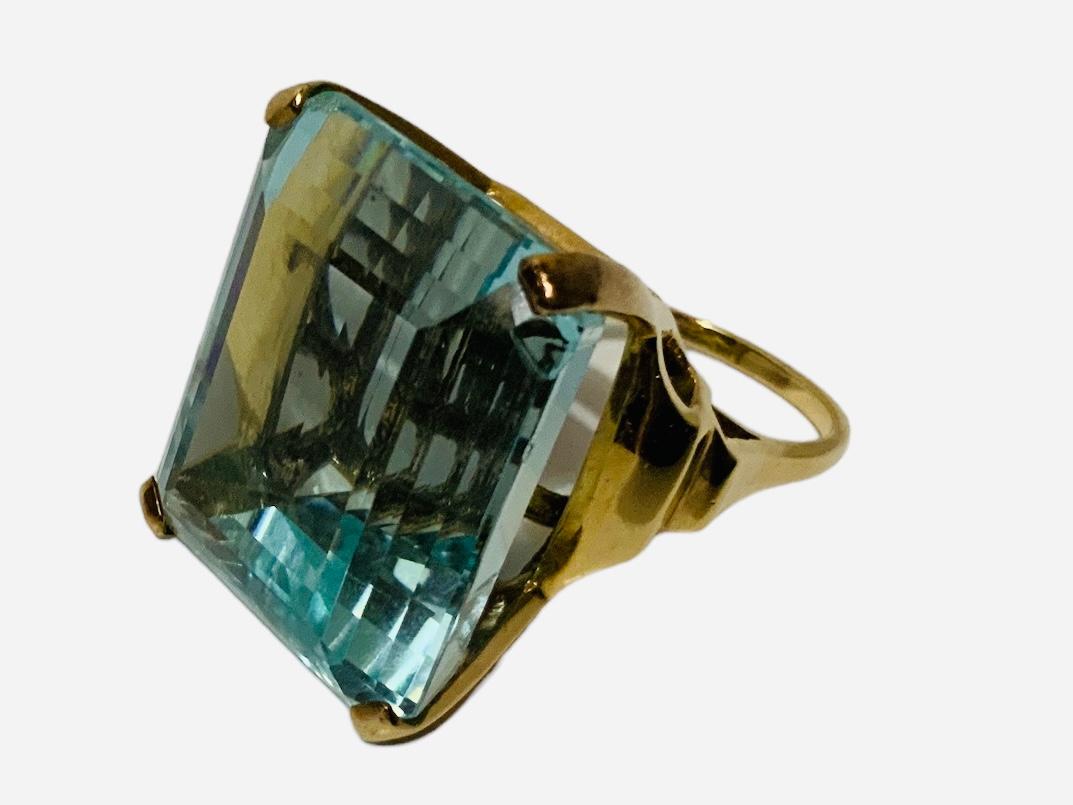 14K Gold Emerald Cut Aquamarine Cocktail Ring For Sale 9