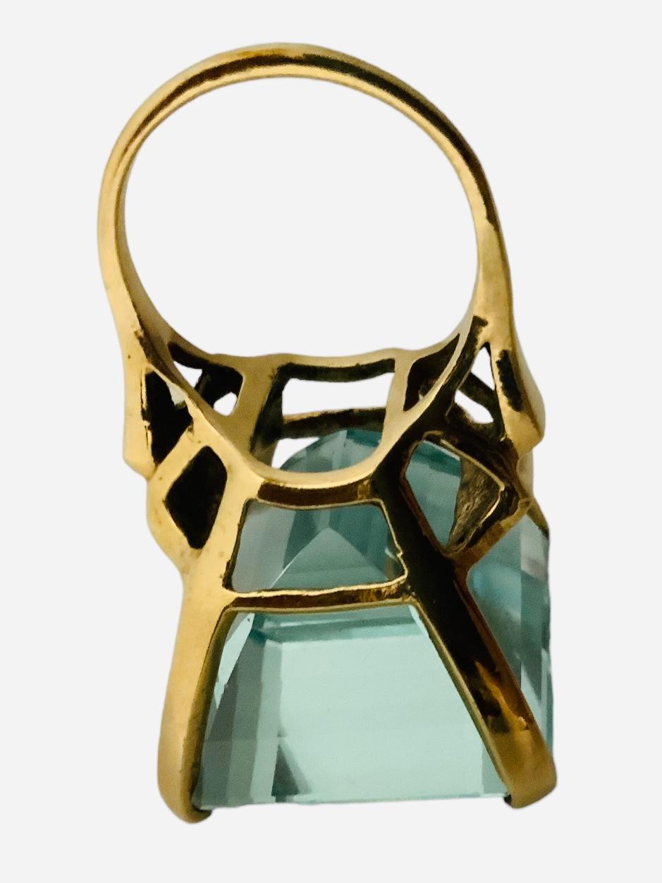 14K Gold Emerald Cut Aquamarine Cocktail Ring 2
