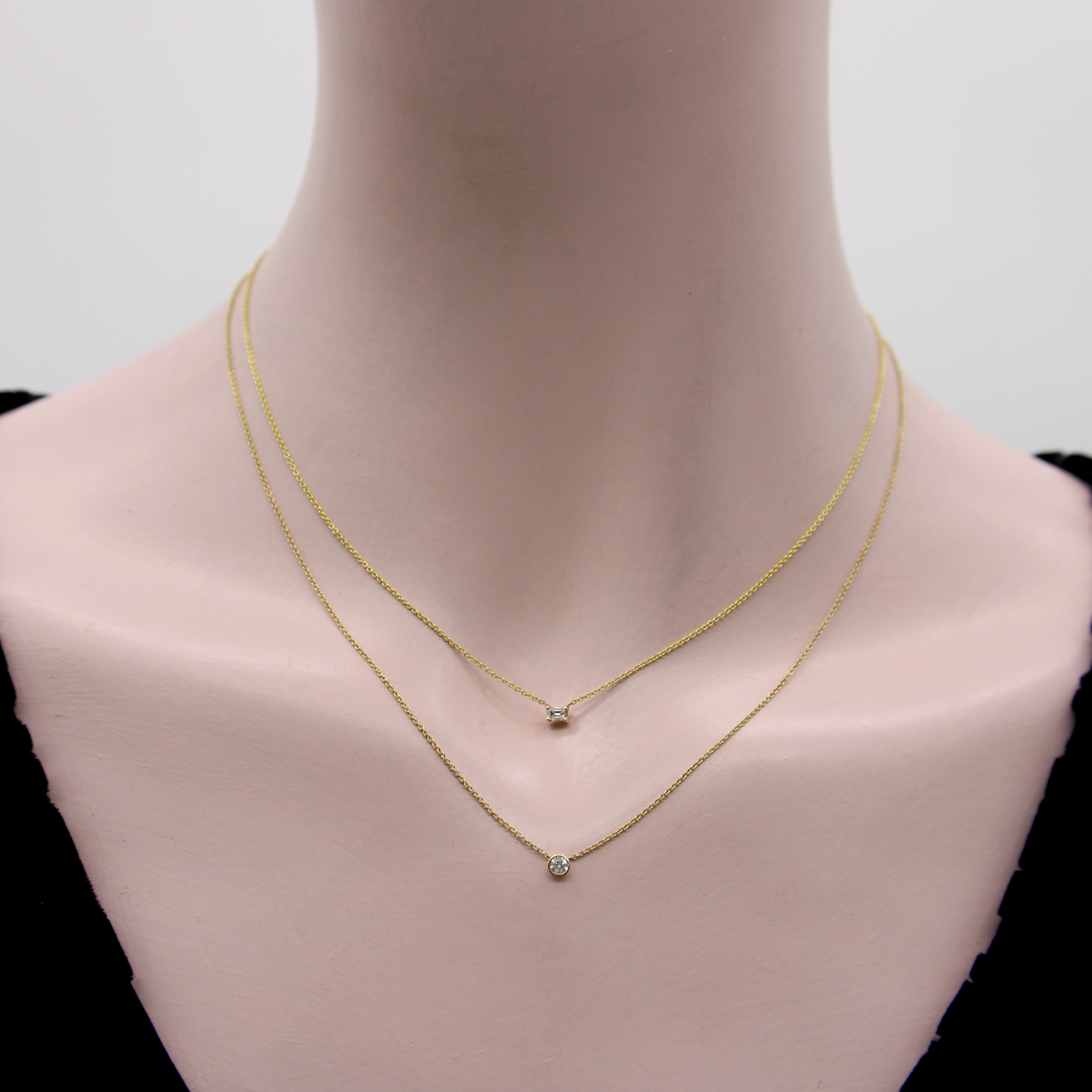 14K Gold Emerald Cut Diamond Necklace For Sale 6