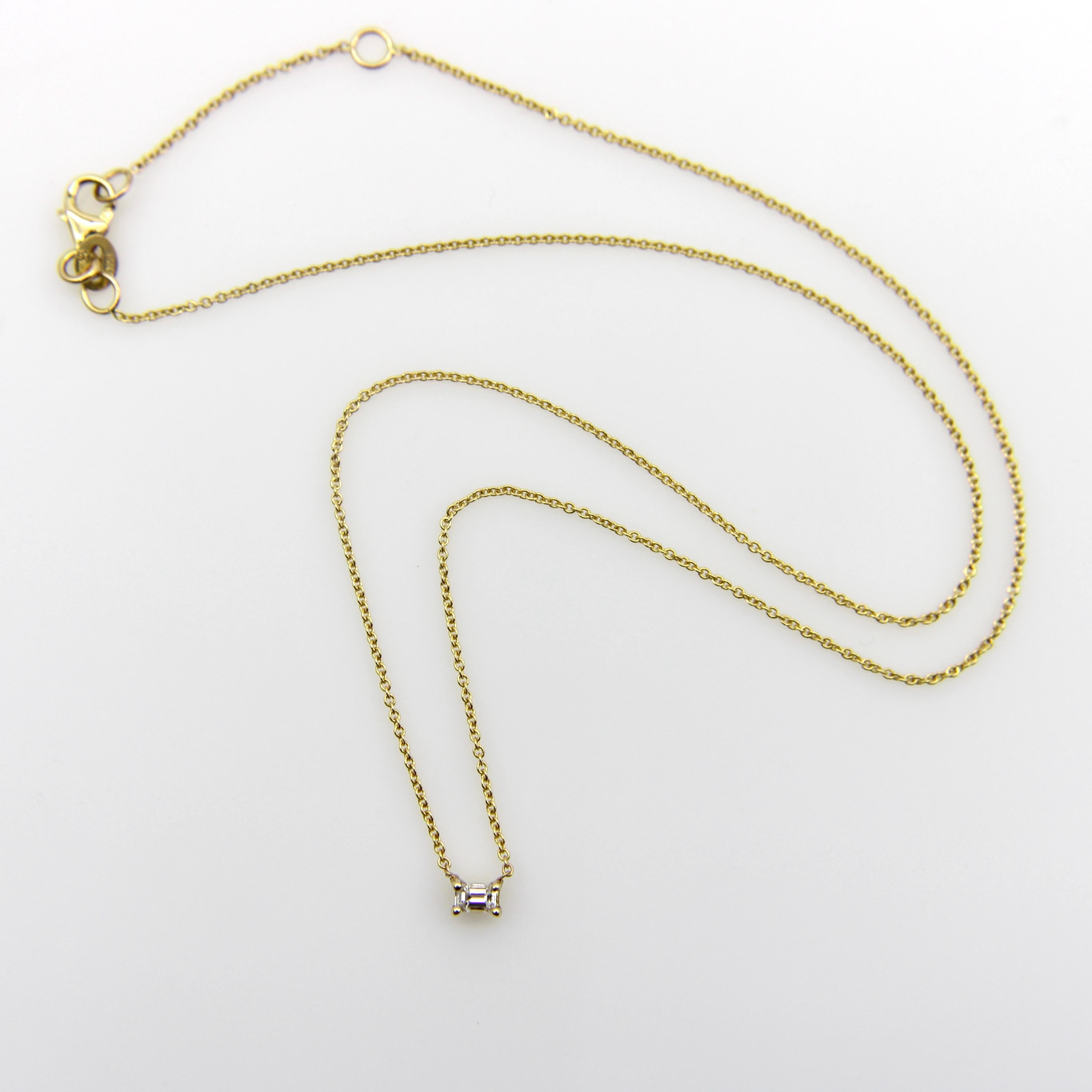 Modern 14K Gold Emerald Cut Diamond Necklace For Sale