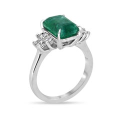 14K Gold Emerald & Diamond 7 Stone Engagement Ring 4.51tcw Dark Green Prong Set