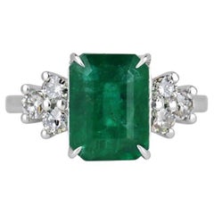 14K Gold Emerald & Diamond 7 Stone Engagement Ring 4.51tcw Dark Green Prong Set