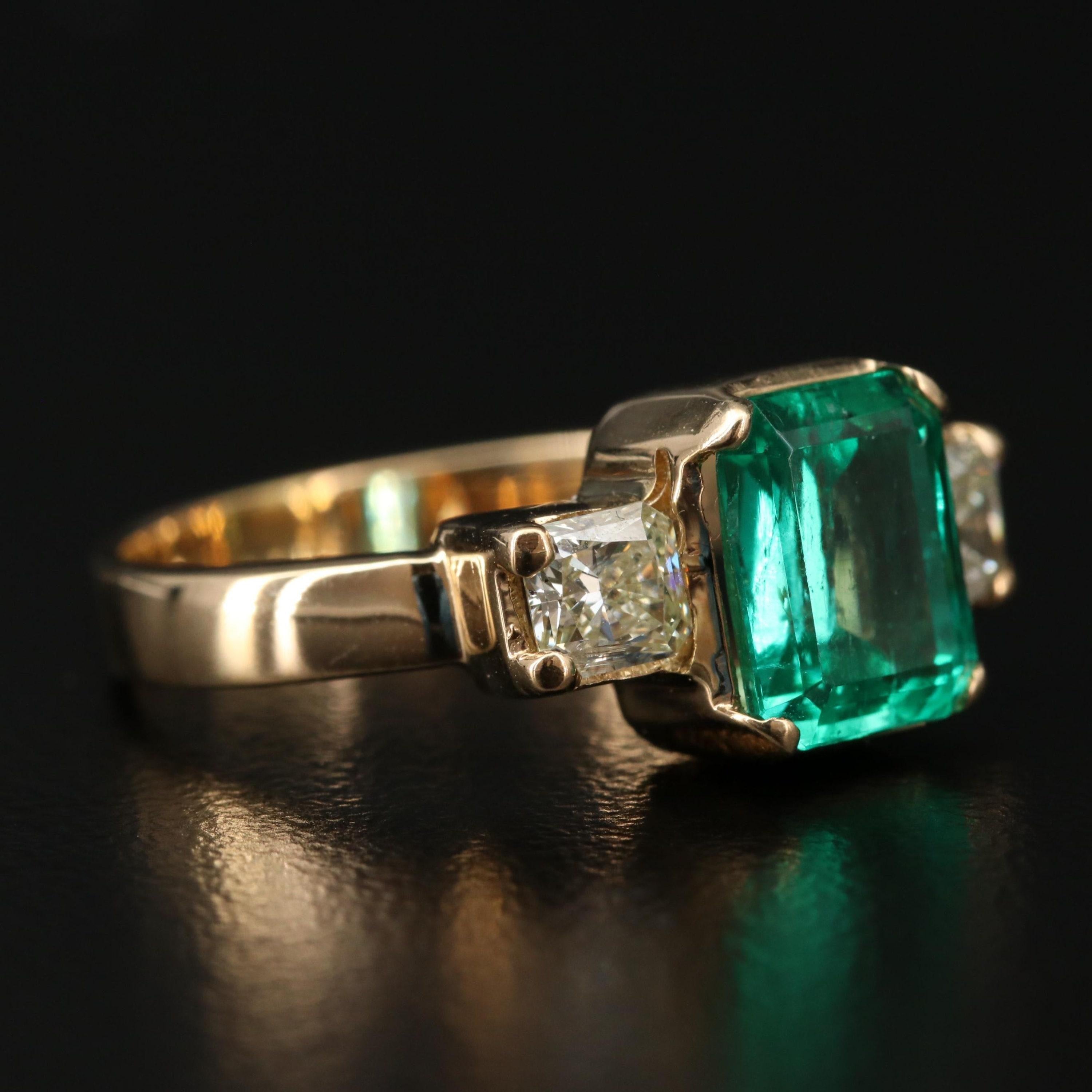 For Sale:  Art Deco 3 CT Certified Natural Emerald and Diamond Engagement Ring in 18K Gold 2