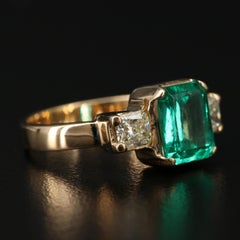 Art Deco 3 CT Certified Natural Emerald and Diamond Engagement Ring in 18K Gold