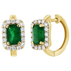 14K Gold Emerald & Diamond Huggie Earring