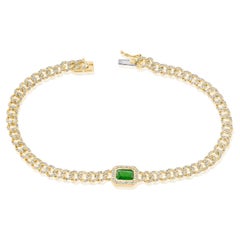 14K Gold Emerald & Diamond Link Bracelet