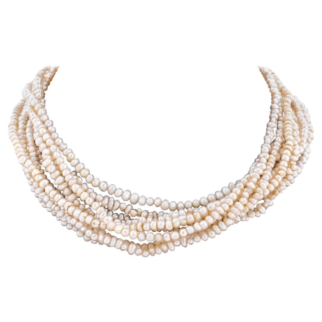 14K Gold Emerald and Diamond Multi-Strand Pearl Necklace For Sale