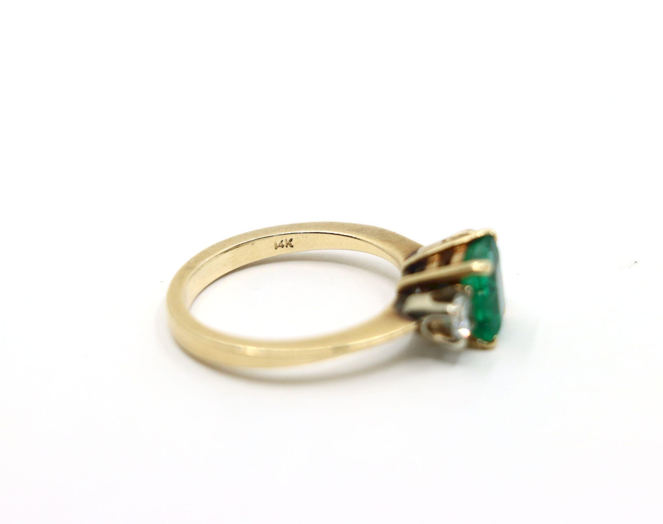 Anillo Diamante Esmeralda Oro 14K en venta 5