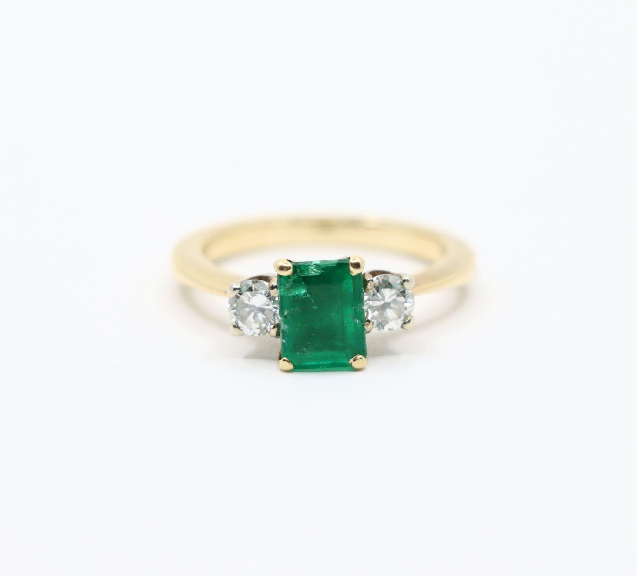 Anillo Diamante Esmeralda Oro 14K en venta 1