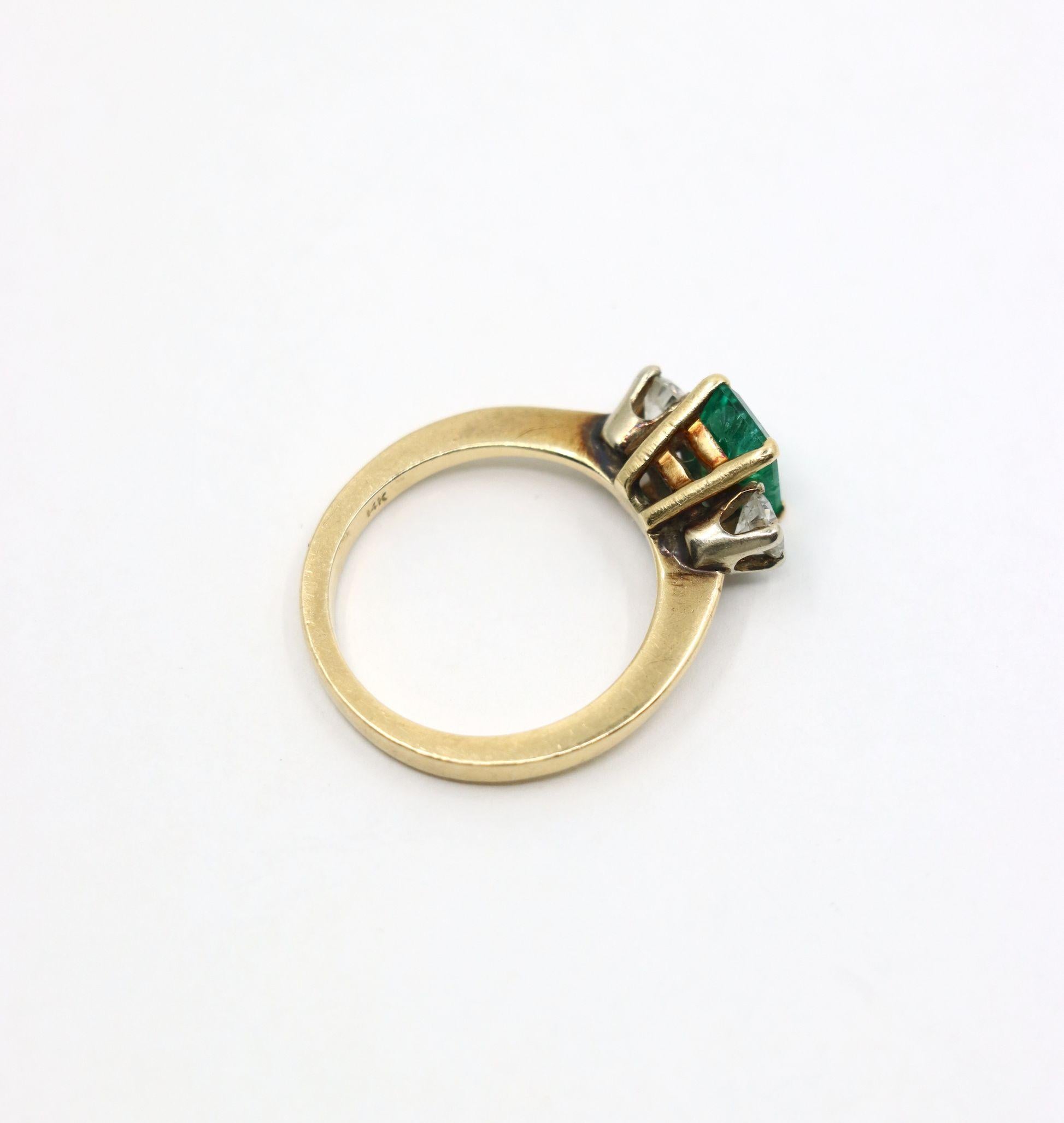 Anillo Diamante Esmeralda Oro 14K en venta 3