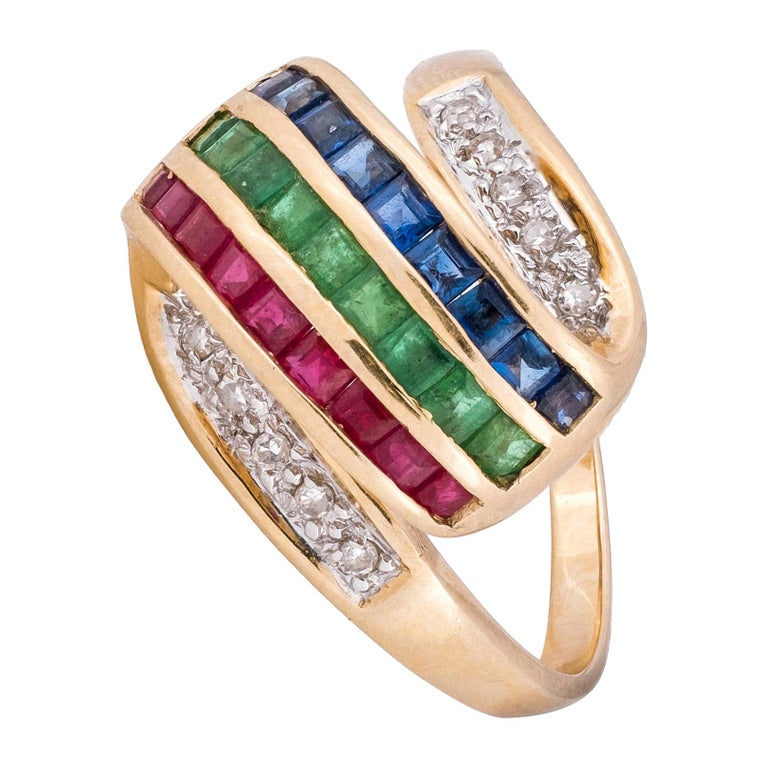 14k Gold Emerald Diamond Ruby Sapphire Ring at 1stDibs | ruby emerald sapphire  ring, diamond ruby gold emerald, ruby sapphire emerald diamond