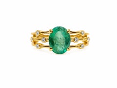 14k Gold Emerald Diamond Solitaire Ring 1.40 Ct Zambian Emerald with DiamondRing
