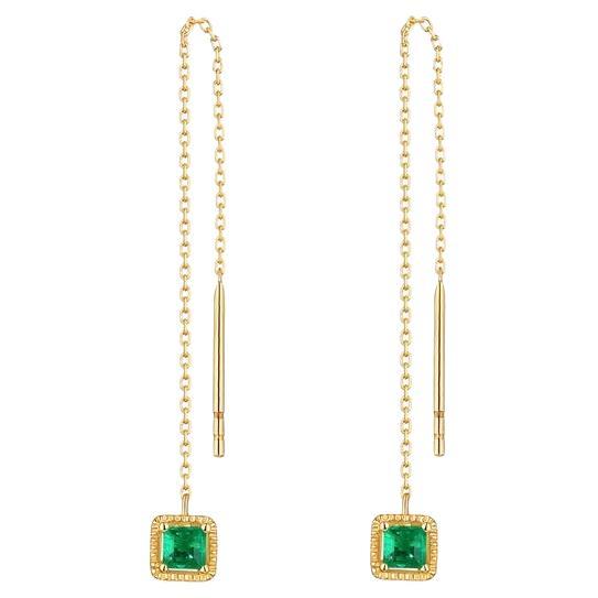 Pendientes Esmeralda Cuadrada de Oro Amarillo de 14 K